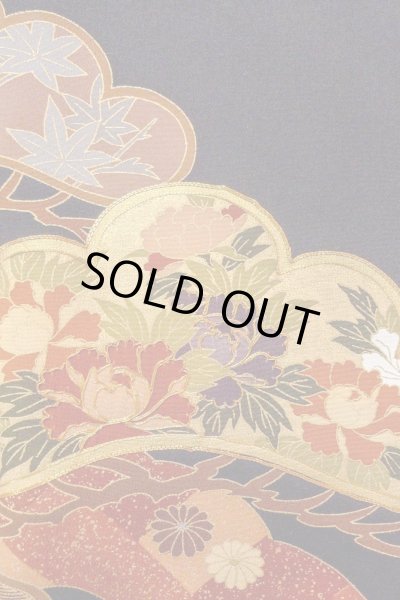 Photo10: O0509Z Vintage Japanese kimono   Black TOMESODE formal for women / Silk. Peony,   (Grade B) (10)