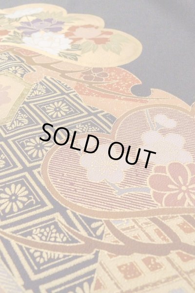 Photo14: O0509Z Vintage Japanese kimono   Black TOMESODE formal for women / Silk. Peony,   (Grade B) (14)