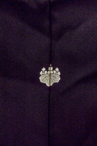 Photo4: O0510A Used Japanese kimono   Black TOMESODE formal for women / Synthetic. UME plum bloom,   (Grade C) (4)