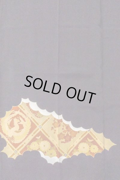 Photo6: O0510C Vintage Japanese kimono   Black TOMESODE formal for women / Silk. Chrysanthemum,   (Grade B) (6)