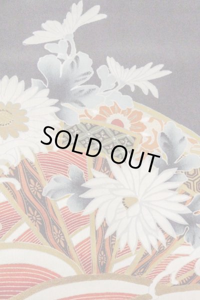 Photo9: O0510D Vintage Japanese kimono   Black TOMESODE formal for women / Silk. Chrysanthemum, There are stains all over.  (Grade D) (9)