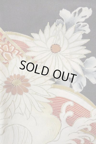 Photo10: O0510D Vintage Japanese kimono   Black TOMESODE formal for women / Silk. Chrysanthemum, There are stains all over.  (Grade D) (10)