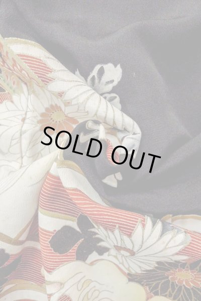 Photo15: O0510D Vintage Japanese kimono   Black TOMESODE formal for women / Silk. Chrysanthemum, There are stains all over.  (Grade D) (15)