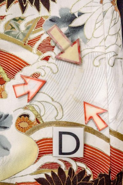 Photo21: O0510D Vintage Japanese kimono   Black TOMESODE formal for women / Silk. Chrysanthemum, There are stains all over.  (Grade D) (21)