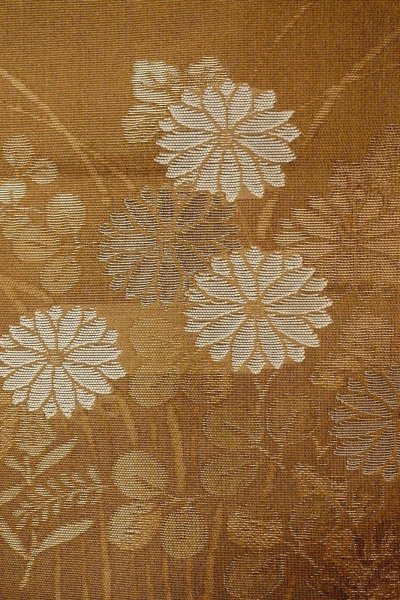 Photo6: Mint O0528A Vintage Japanese Kimono   Brown  FUKURO OBI sash Flower Silk. (Grade A) (6)