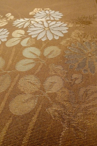 Photo8: Mint O0528A Vintage Japanese Kimono   Brown  FUKURO OBI sash Flower Silk. (Grade A) (8)