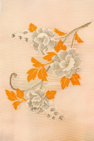 Photo4: O0528B Vintage Japanese Kimono  Pale Pink  NAGOYA OBI sash Flower Linen. (Grade B) (4)