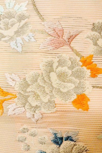 Photo5: O0528B Vintage Japanese Kimono  Pale Pink  NAGOYA OBI sash Flower Linen. (Grade B) (5)