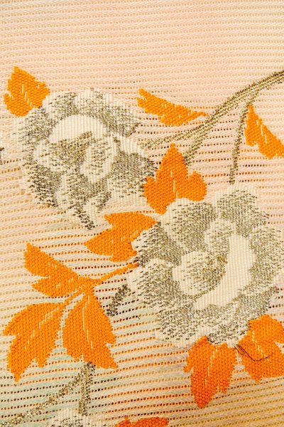 Photo7: O0528B Vintage Japanese Kimono  Pale Pink  NAGOYA OBI sash Flower Linen. (Grade B) (7)