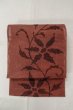 Photo2: Mint O0528D Vintage Japanese Kimono   Dark Red  NAGOYA OBI sash Flower Linen. (Grade A) (2)