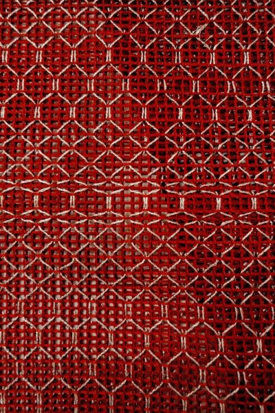 Photo6: Mint O0528E Vintage Japanese Kimono   Dark Red  FUKURO NAGOYA Obi Geometrical pattern Linen. (Grade A) (6)