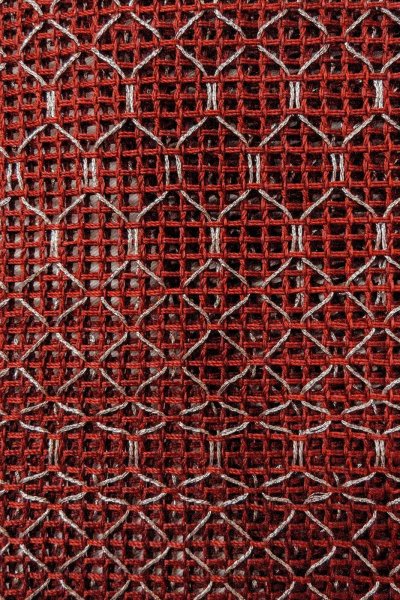 Photo7: Mint O0528E Vintage Japanese Kimono   Dark Red  FUKURO NAGOYA Obi Geometrical pattern Linen. (Grade A) (7)