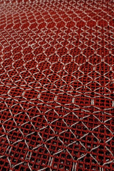 Photo8: Mint O0528E Vintage Japanese Kimono   Dark Red  FUKURO NAGOYA Obi Geometrical pattern Linen. (Grade A) (8)