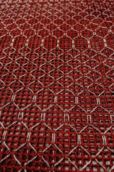 Photo9: Mint O0528E Vintage Japanese Kimono   Dark Red  FUKURO NAGOYA Obi Geometrical pattern Linen. (Grade A) (9)