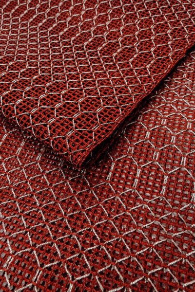 Photo11: Mint O0528E Vintage Japanese Kimono   Dark Red  FUKURO NAGOYA Obi Geometrical pattern Linen. (Grade A) (11)