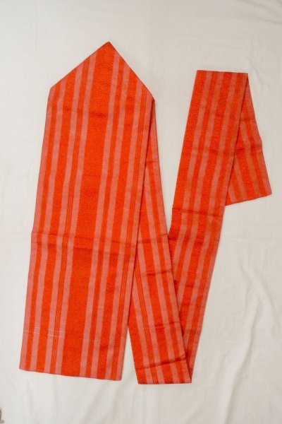 Photo1: Mint O0528F Vintage Japanese Kimono   Red HAKATA-woven NAGOYA OBI sash KENJO pattern(A prestigious pattern meaning that it was presented to the Shogunate.) Silk. (Grade A) (1)