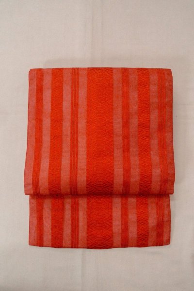 Photo2: Mint O0528F Vintage Japanese Kimono   Red HAKATA-woven NAGOYA OBI sash KENJO pattern(A prestigious pattern meaning that it was presented to the Shogunate.) Silk. (Grade A) (2)