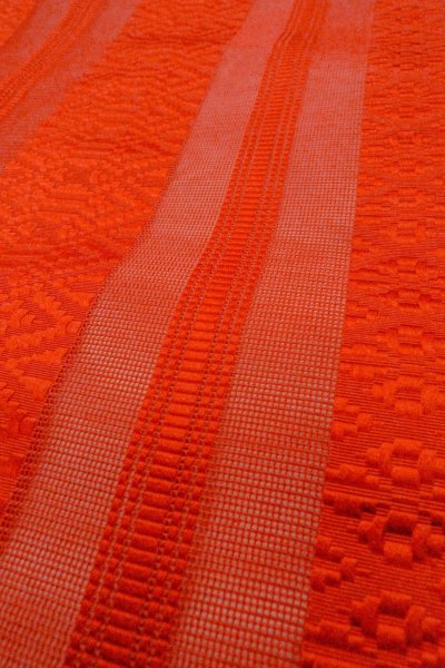 Photo8: Mint O0528F Vintage Japanese Kimono   Red HAKATA-woven NAGOYA OBI sash KENJO pattern(A prestigious pattern meaning that it was presented to the Shogunate.) Silk. (Grade A) (8)