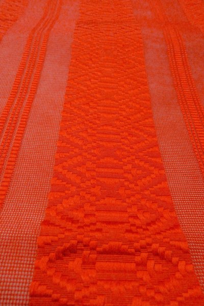 Photo9: Mint O0528F Vintage Japanese Kimono   Red HAKATA-woven NAGOYA OBI sash KENJO pattern(A prestigious pattern meaning that it was presented to the Shogunate.) Silk. (Grade A) (9)