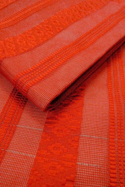 Photo11: Mint O0528F Vintage Japanese Kimono   Red HAKATA-woven NAGOYA OBI sash KENJO pattern(A prestigious pattern meaning that it was presented to the Shogunate.) Silk. (Grade A) (11)