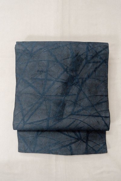 Photo2: O0528G Vintage Japanese Kimono  Dark Navy Blue  NAGOYA OBI sash Bamboo    Linen. (Grade B) (2)