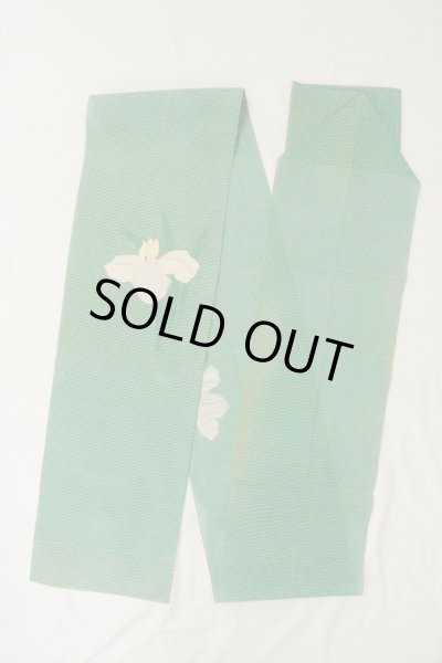Photo2: O0528H Vintage Japanese Kimono  Vivid Green  NAGOYA OBI sash Iris Linen. (Grade C) (2)