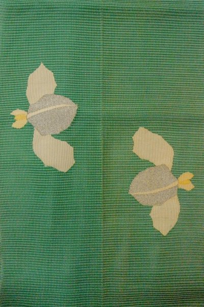 Photo4: O0528H Vintage Japanese Kimono  Vivid Green  NAGOYA OBI sash Iris Linen. (Grade C) (4)