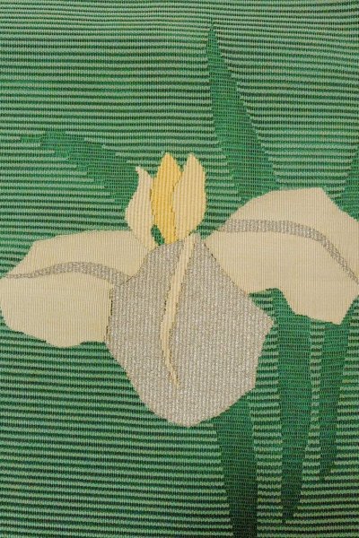 Photo5: O0528H Vintage Japanese Kimono  Vivid Green  NAGOYA OBI sash Iris Linen. (Grade C) (5)