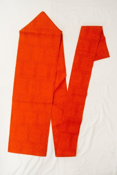 Photo1: O0528I Vintage Japanese Kimono  Vivid Orange  NAGOYA OBI sash Abstract pattern Linen. (Grade B) (1)