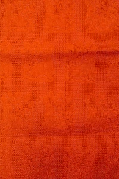 Photo4: O0528I Vintage Japanese Kimono  Vivid Orange  NAGOYA OBI sash Abstract pattern Linen. (Grade B) (4)