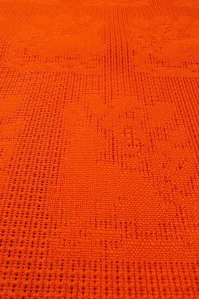 Photo9: O0528I Vintage Japanese Kimono  Vivid Orange  NAGOYA OBI sash Abstract pattern Linen. (Grade B) (9)