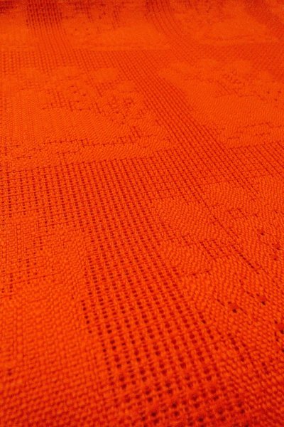 Photo10: O0528I Vintage Japanese Kimono  Vivid Orange  NAGOYA OBI sash Abstract pattern Linen. (Grade B) (10)