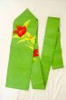 Photo1: Mint O0528J Vintage Japanese Kimono  Vivid Yellowish Green  NAGOYA OBI sash Autumn bellflower Linen. (Grade A) (1)