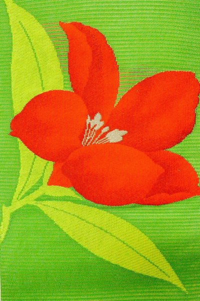 Photo4: Mint O0528J Vintage Japanese Kimono  Vivid Yellowish Green  NAGOYA OBI sash Autumn bellflower Linen. (Grade A) (4)