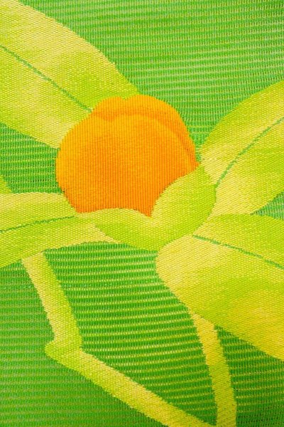 Photo6: Mint O0528J Vintage Japanese Kimono  Vivid Yellowish Green  NAGOYA OBI sash Autumn bellflower Linen. (Grade A) (6)