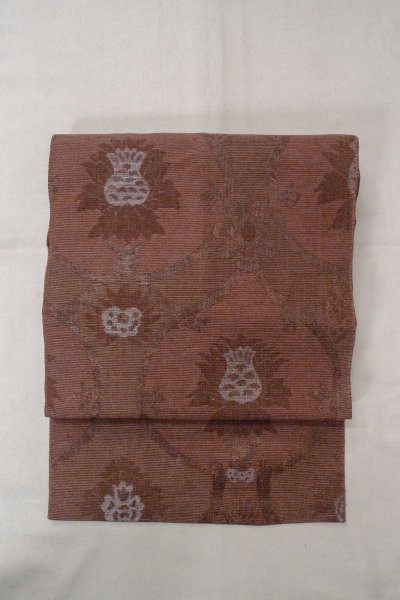 Photo2: O0528K Vintage Japanese Kimono Dark Grayish Dark Red  FUKURO NAGOYA Obi Chinz pattern Linen. (Grade A) (2)