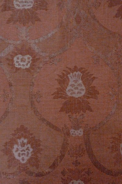 Photo3: O0528K Vintage Japanese Kimono Dark Grayish Dark Red  FUKURO NAGOYA Obi Chinz pattern Linen. (Grade A) (3)