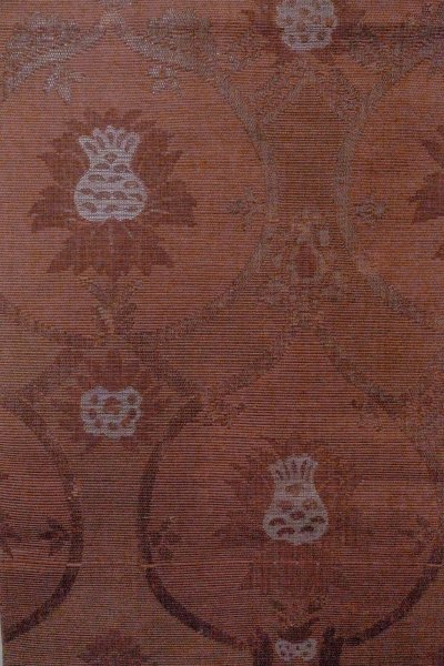 Photo4: O0528K Vintage Japanese Kimono Dark Grayish Dark Red  FUKURO NAGOYA Obi Chinz pattern Linen. (Grade A) (4)