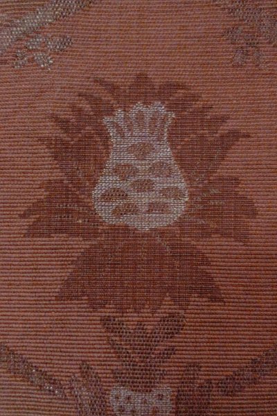 Photo5: O0528K Vintage Japanese Kimono Dark Grayish Dark Red  FUKURO NAGOYA Obi Chinz pattern Linen. (Grade A) (5)
