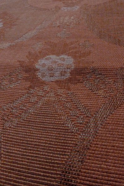 Photo10: O0528K Vintage Japanese Kimono Dark Grayish Dark Red  FUKURO NAGOYA Obi Chinz pattern Linen. (Grade A) (10)