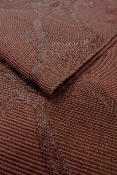 Photo11: O0528K Vintage Japanese Kimono Dark Grayish Dark Red  FUKURO NAGOYA Obi Chinz pattern Linen. (Grade A) (11)