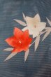 Photo3: Mint O0528L Vintage Japanese Kimono   Navy Blue  NAGOYA OBI sash Flower Linen. (Grade A) (3)