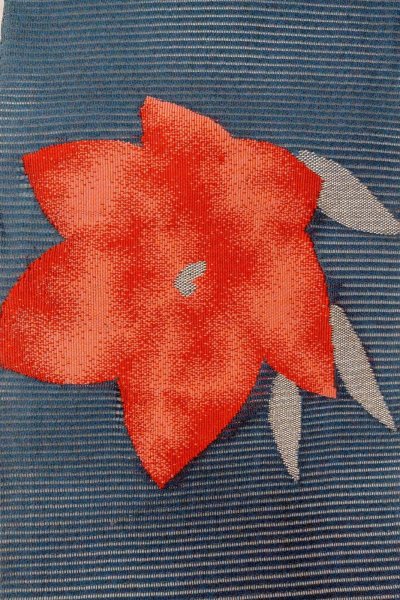 Photo4: Mint O0528L Vintage Japanese Kimono   Navy Blue  NAGOYA OBI sash Flower Linen. (Grade A) (4)