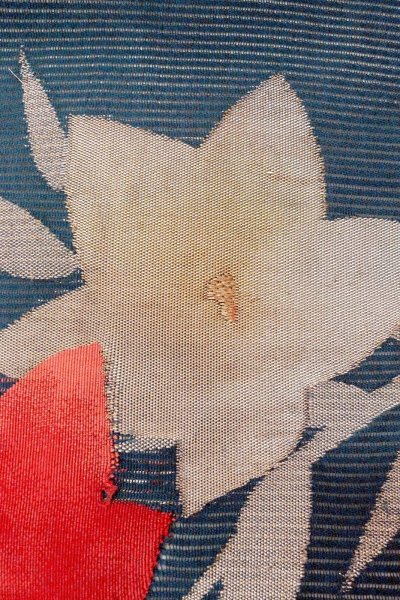 Photo6: Mint O0528L Vintage Japanese Kimono   Navy Blue  NAGOYA OBI sash Flower Linen. (Grade A) (6)
