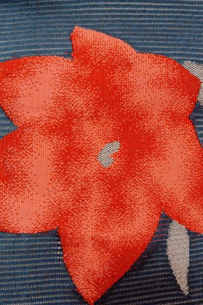 Photo7: Mint O0528L Vintage Japanese Kimono   Navy Blue  NAGOYA OBI sash Flower Linen. (Grade A) (7)