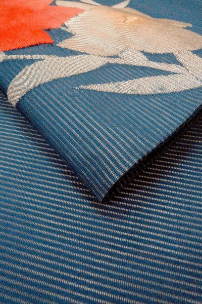 Photo11: Mint O0528L Vintage Japanese Kimono   Navy Blue  NAGOYA OBI sash Flower Linen. (Grade A) (11)