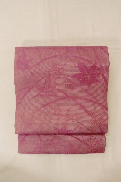 Photo2: O0528M Vintage Japanese Kimono  Grayish Wisteria  NAGOYA OBI sash MOMIJI maple leaf Linen. (Grade C) (2)