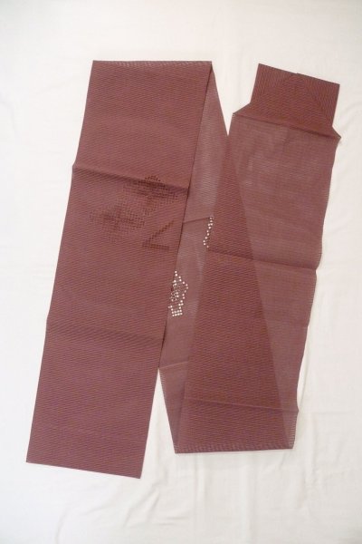Photo1: Mint O0528N Vintage Japanese Kimono   Dark Red  FUKURO NAGOYA Obi Abstract pattern Linen. (Grade A) (1)