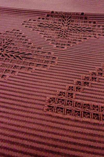 Photo9: Mint O0528N Vintage Japanese Kimono   Dark Red  FUKURO NAGOYA Obi Abstract pattern Linen. (Grade A) (9)