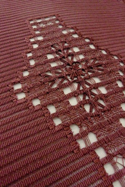 Photo11: Mint O0528N Vintage Japanese Kimono   Dark Red  FUKURO NAGOYA Obi Abstract pattern Linen. (Grade A) (11)